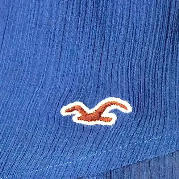 Hollister Embroidered Sheer Top Womens Size XS Blue Boho Festival Crinkle - Picture 7 of 11